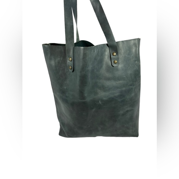 Genuine handmade MILES & LOUIE hunter green leather tote bag shopper shopping - Picture 6 of 13